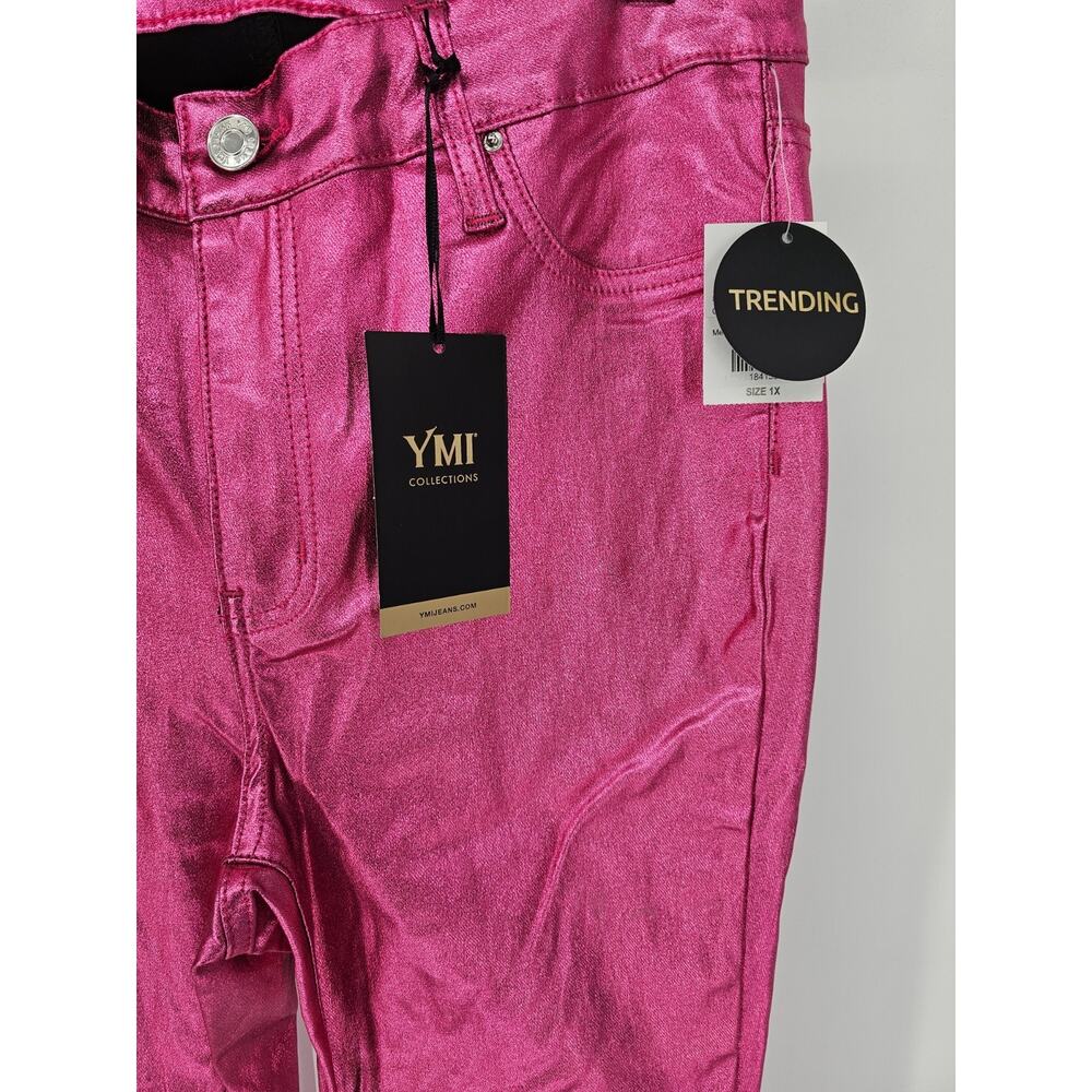 YMI Womens Sz 1X Skinny Leg Pants Bright Pink Shiny Sparkly Glitter Y2K NEW - Picture 2 of 5